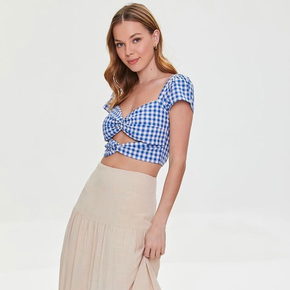Forever 21 Blue and White Gingham Wizard of Oz Dorothy Cutout Crop Top NWOT - Picture 4 of 5